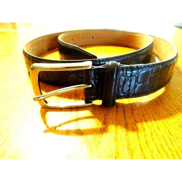 NEW Cole Haan Mens  Chocolate (dark brown) Belt 40 Leather FAUX CROC - Picture 3 of 7